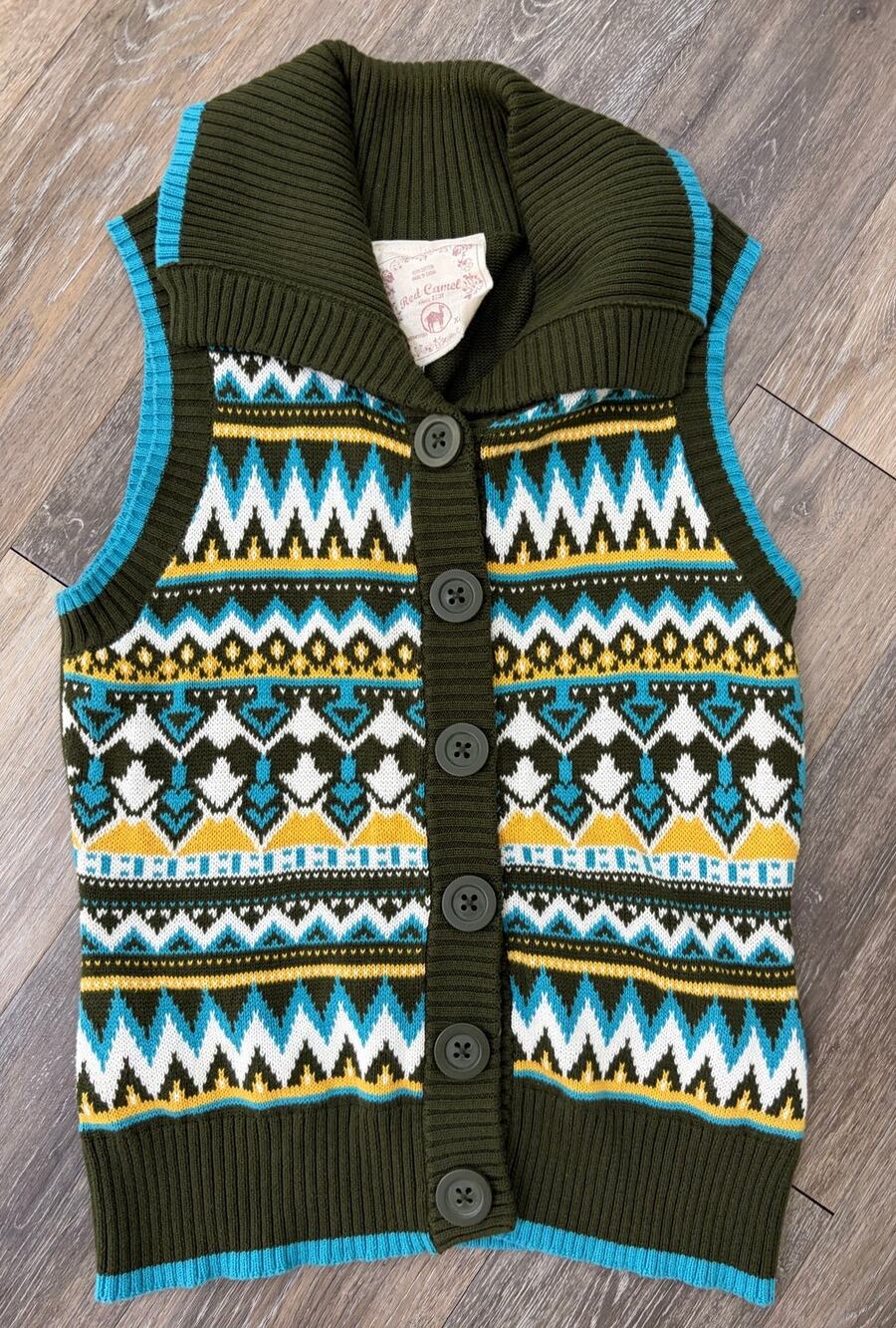 Red Camel Fair Isle Sweater Vest XL Button Front Nordic Pattern